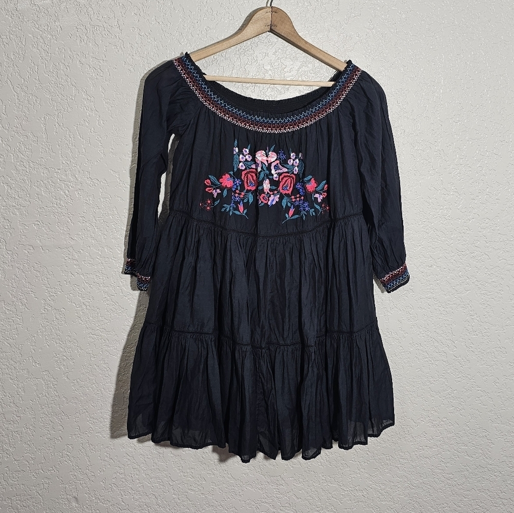 Free People Sunbeams Floral Embroidered Off-Shoulder Mini Dress